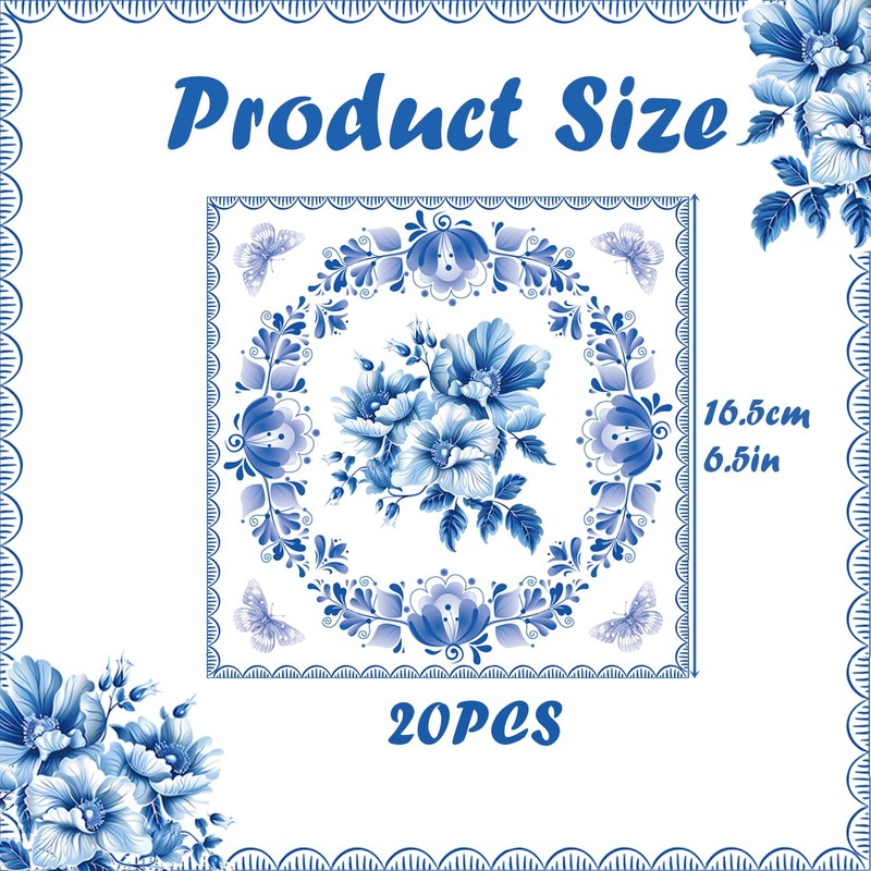 MORAINJAY Pack of 20 Blue Flowers Party Napkins, 33 x