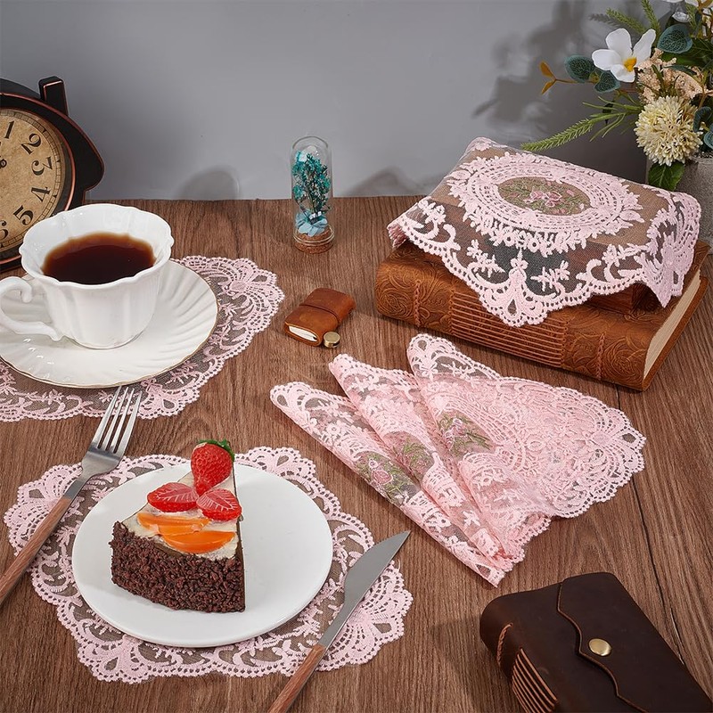 BENECREAT Pack of 6 Pink Retro Lace Placemats, 26.6 x