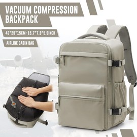 HYC00 Vacuum Travel Backpack with Pump, Vacuum SealCompression Backpack, Large Travel Bag For Women Men, Durable Outdoor Hiking Sports Rucksack, AirlineApproved Carry On Backpack, Travel Essentials Traveling Bag:_Gray brown3637
