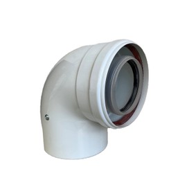 Uzman-Versand, 90° Concentric Air/Exhaust Elbow Diameter 80/125 mm, Inner Plastic PP/Outer Pipe Plastic PP DN 80/125 Bend, Angle, Exhaust Pipe Exhaust System Double Pipe, Exhaust Pipe, Exhaust Pipe,