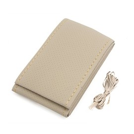 sourcingmap 38cm DIY PU Leather Car Steering Wheel Cover w Needle Beige Thread