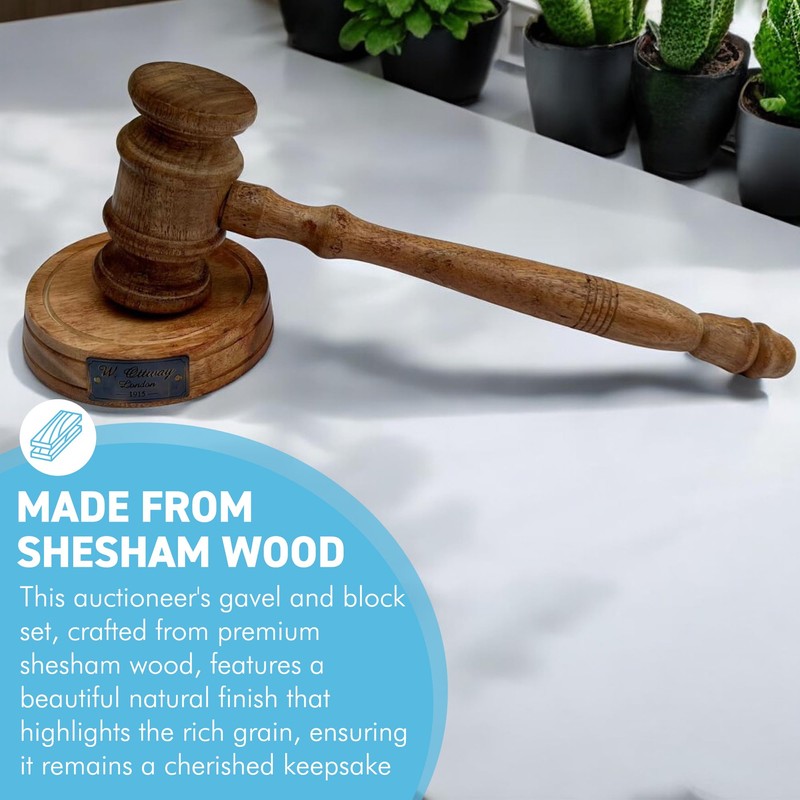 Full-Size Auctioneer's Wooden Gavel and Block - Ideal for Judges,