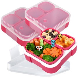 Genteen Small Kids Snack Containers for School 3 Compartment Travel Snack Containers with Dividers Portion Control Lunch box for Kids with Leak-proof Lids BPA Free (Pink)