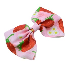 2PCS Strawberry Print Hair Bow Clips Ribbon Clips Hair Accessories Cow Print Birthday Party Decor Games Gifts (Strawberry Pink Red)