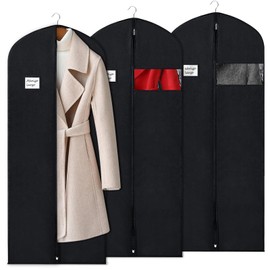 BOMEI PACK Black Garment Bag Cover Covers, Breathable, 60 cm x 160 cm, Pack of 3, Garment Bags, with Transparent Window and Zip, Dustproof, for Suits, Coats, Jackets