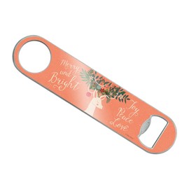 Christmas Deer Merry Bright Joy Peace Love Stainless Steel Vinyl Covered Flat Bartender Speed Bar Bottle Opener