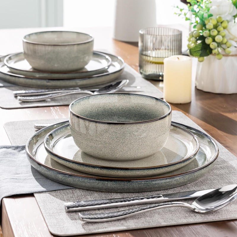 GBHOME Ceramic Dinnerware Sets for 4, 12 Pieces Stoneware Plates