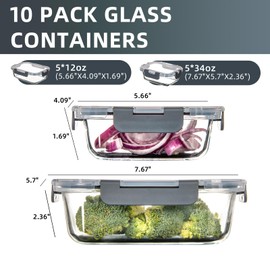 UMEIED Glass Meal Prep Containers - 10 Pack Glass Food Storage Containers with Lids for Lunch, On-the-Go, Leftovers, Pantry Organization - Microwave, Oven, Freezer, and Dishwasher Safe