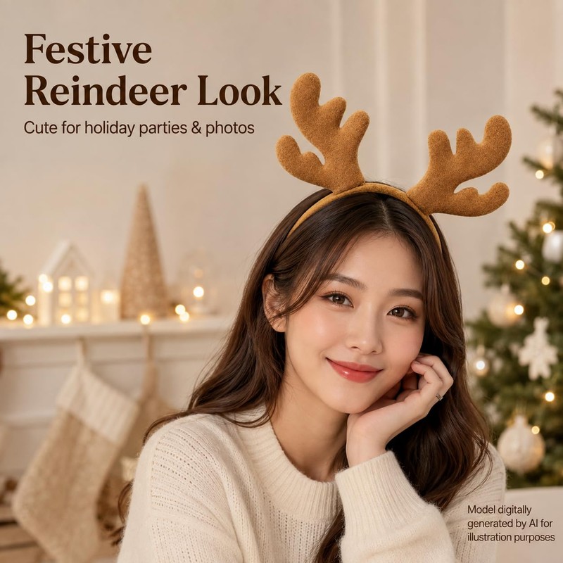 Plush Reindeer Antlers Headband Christmas Holiday Party Accessory