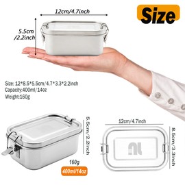 nicelock Small Food Storage Container Stainless Steel Lunch Snack Boxes Food Prep Containers with Lids Airtight Freezer & Dishwasher Safe | 400 ml | BPA-Free Plastic-Free | 2 Count