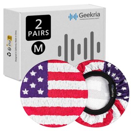 Geekria 2 Pairs Flex Fabric Headphone Ear Covers (Product Safety Certified), Washable & Stretchable Sanitary Earcup Protectors for Over-Ear Headsets (M/America Flag Pattern)