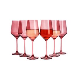 Red Rose Colored Wine Glass Set, Large 12 oz Glasses Set of 6, Unique Italian Style Tall Stemmed for White & Red Wine, Water, Cocktail, Margarita Glasses, Color Tumbler, Gifts, Beautiful Glassware