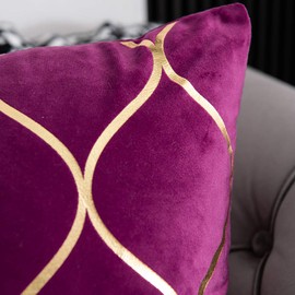 DEZENE Gold Velvet Throw Pillow Covers Purple: 2 Pack 16x16 Inch Square Decorative Pillow Cases for Bedroom Sofa Couch Living Room