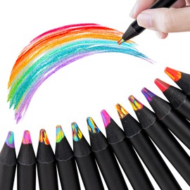 Ugmic Rainbow Pencils, Pack of 12, Colouring Pencils, Children, 7-in-1 Rainbow Colouring Pencils, Thicker Lead Art Supplies for Adults, Drawing, Colouring, Sketching, School, Classroom