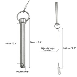 PATIKIL Quick Release Pins, Diameter: 1/2 inches (12 mm), Total Length: 3.5 inches (90 mm), Effective Length: 3.1 inches (80 mm), Carbon Steel Bimini with Wire, 2 Top Pins, Audio Marine Silver