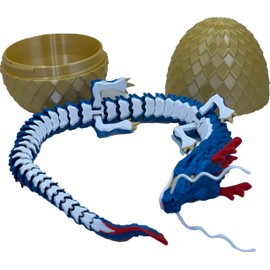 17.5 Inch Articulating Dragon Toy with Surprise Golden Egg (Red/White/Blue)