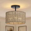 JIWUZHI Boho Light Fixtures Ceiling Mount,12.6" Rattan Ceiling Light Fxiture,3-Light
