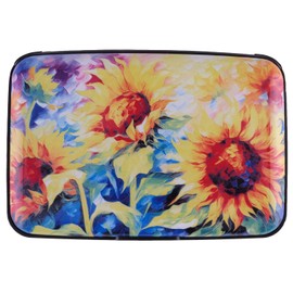 BOHONG Mini RFID Aluminum Wallet Slim Credit Card Case Business Cards Wallet Metal ID Case Credit Cards Holder for Women Men, New sunflowers, Small, Modern