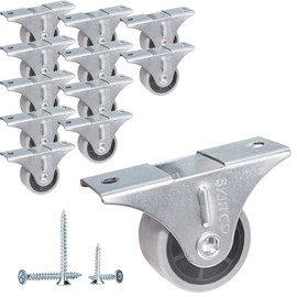 SKIR'CO Pack of 12 Small 30 mm Furniture Castors, Grey Rubber Wheels, Fixed Castors, Fixed Castors, Non-Swivel, One Direction, Screws Included (12)
