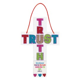 Fun Express Trust in God’s Truth Cross Sign Craft Kit – Colorful Religious Craft Kids – Vacation Bible School 2024 Encourages Creativity Faith Group Activities – Perfect for Church Events – 12 Pieces
