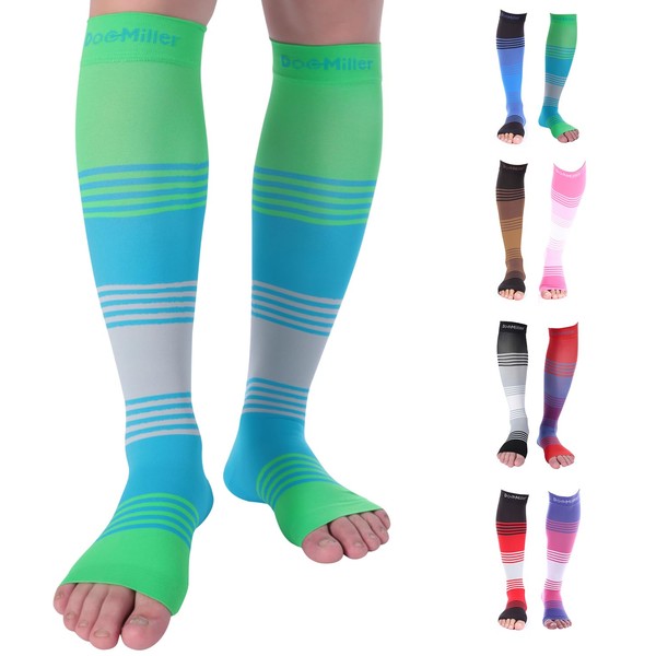 Doc Miller Open Toe Compression Socks Women and Men 20-30mmHg, Toeless Compression Socks Women, Support Shin Splints, Calf Recovery, Varicose Veins,1 Pair