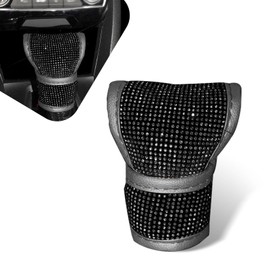 Ferianl Auto Gear Shift Knob Cover, Bling Bling Car Shift Lever Protective Cover, PU Leather Material with Crystal Glitter Bling Rhinestones, Universal for Women Girls Interior Accessories (Black)