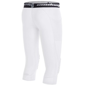 COOLOMG Basketball Pants with Knee Pads Kids 3/4 Compression Tights White XS