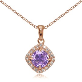 Plata de Ley Chapados en oro rosa imitación Gemstone 7 mm redondo y acentos de CZ. Collar