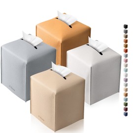 Tissue Box Cover, Tclouda, Modern PU Leather Square Tissue Box Holder for Creative Decorative, 4 Pack, Ideal for Bathrooms/Office/Car/Nightstand/Outdoor Tent, 5"X5"X5", White&Beige&Gray&Claybank