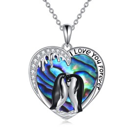 Penguin Jewelry Gifts Necklace Sterling Silver Abalone I Love You Forever Penguin Heart Pendant Necklace for Women Mom Mother Daughter