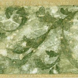 CONCORD WALLCOVERINGS ™ Wallpaper Border Damask Pattern Floral Ornament Leaves for Living Room Dining Area Bedroom, Green Gold, 15 ft by 7 in NS76930