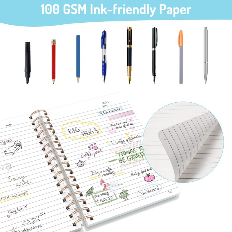 Forvencer Lined Spiral Journal Notebook with 300 Numbered Pages, A5
