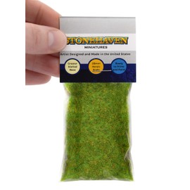 Stonehaven Miniatures Static Grass, Bright Green - 2mm Length Fibers - Master Quality Base & Scenery Flock - Realistic Texture & Detail - for 28mm Scale Table Top War Game Miniatures - Made in USA