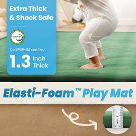 PaPaMat Ultra Soft Baby Play Mat,79"×118" Extra Large Activity Tummy Time Mat for Toddlers,Infants,Kids,1.3" Thick Elasti-Foam Nursery Rug for Floor,Non-Slip Safe for Crawling,Water-Repellent(Emerald)
