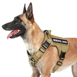 voopet Tactical Dog Harness - Military Emotional Support Service Dog Vest with Handle & Molle for Medium Large Dogs, Easy Control No Pull ESA Dog Vest with 6 Tags for Working Training