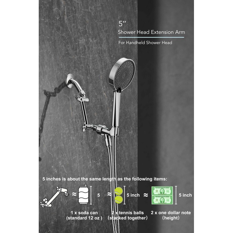 5 Inch Adjustable Shower Head Extension Arm, With Locking Set
