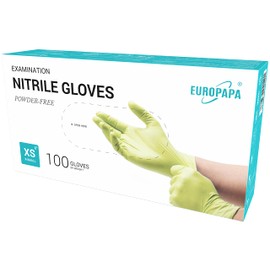 EUROPAPA® 100 x Nitrile Gloves Box Disposable Gloves, Examination Gloves, Nitrile Gloves, Powder-Free, Latex-Free, Non-Sterile, Latex-Free, Disposable Gloves (XS, Green)