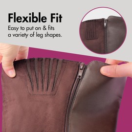 Hawkwell Women's Extra Wide Calf Side Zipper Pull On Knee High Riding Boots, Brown PU, 12 M US