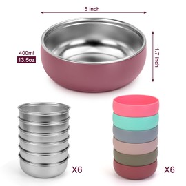 ShineMe Stainless Steel Bowls for Kids, 6 pack Toddler Bowls with Removable Colorful Silicone Sleeve, Unbreakable Baby Bowls for Soup, Cereal, Yogurt, Snacks...