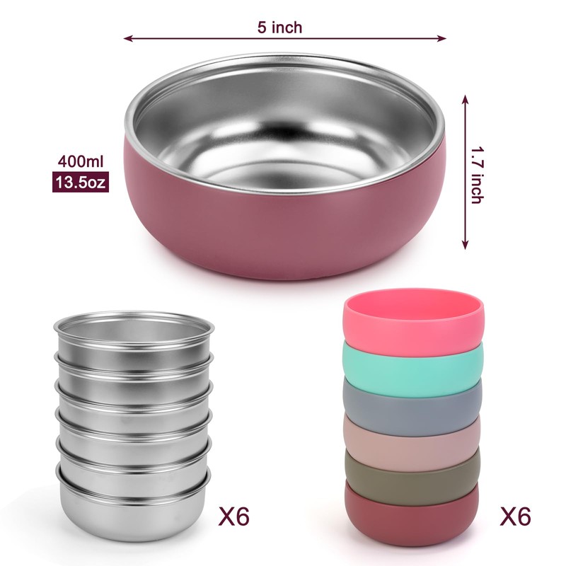 ShineMe Stainless Steel Bowls for Kids, 6 pack Toddler Bowls
