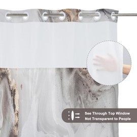 TYLCLTX No Hook Shower Curtain with Snap in Liner Grey Marble Modern Crack Ink Texture Double Layers Shower Curtain Waterproof Fabric See-Through Top Window Bathroom Decorative 71x83inch