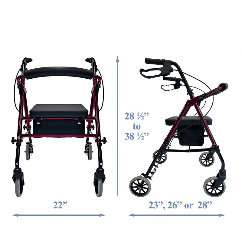 Tuffcare Freedom Lightweight Folding Aluminum Rollator Walker with 6-inch Wheels,