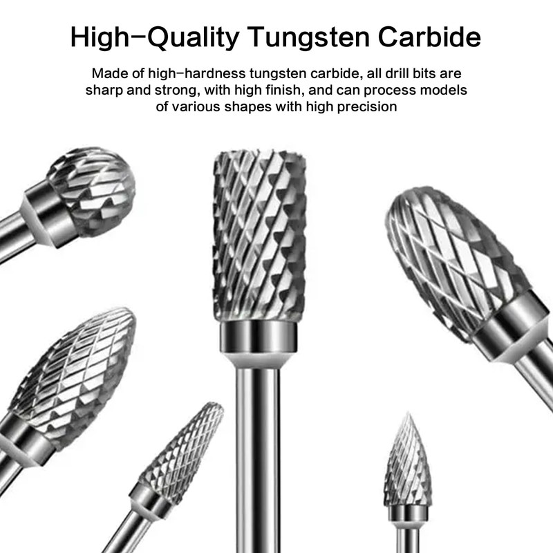 10 Pieces Carbide Burr Set, 1/8 Inch Shank Tungsten Carbide