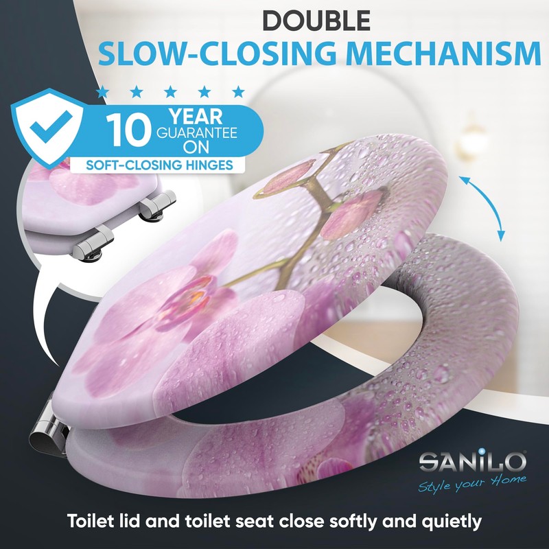 SANILO Wooden Toilet Seat with Soft Close [ROUND] - Decorative,