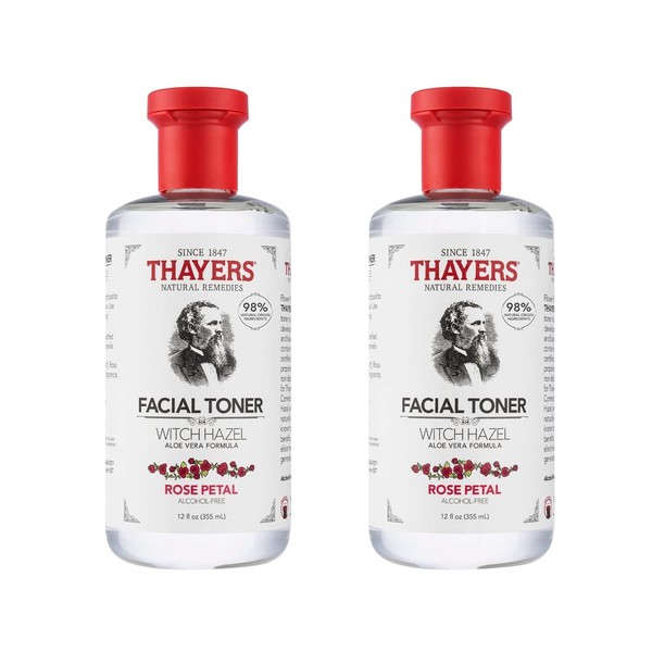 Thayers Alcohol-Free, Hydrating Rose Petal Witch Hazel Facial Toner with Aloe Vera Formula, 12 Oz (Pack of 2)