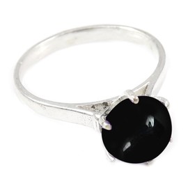 JEWELSTREZORO Cabochon-Schwarzer Onyx Edelstein-für Herren und Damen,Geschenkartikel, 925er-SterlingSilber Band Ring Schmuck TSR359BY_4 (50 (15.9))