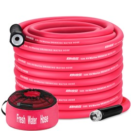 Kohree 50 FT RV Water Hose with Storage Bag, 5/8'' Premium Drinking Water Hose, Leak-free, No Odor, Anti-Kink and Flexible Garden Hose for RV, Camper, Truck, Car - Pink