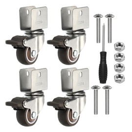 PATIKIL 1.5" Swivel Caster Wheels with 1" U Bracket, 4 Pack 360° Rotation Swivel Wheel with Brake Total Load 145 lbs Locking Caster for Cabinet Furniture Table Replacement