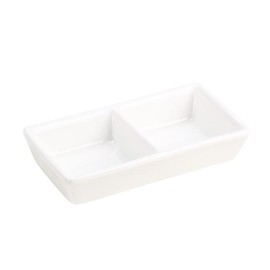 esowemsn 1PC White Ceramic Serving Platter Rectangular 2 Compartment Appetizer Serving Tray Divided Spices Vinegar Nuts Sauce Dishes for Home Kitchen Restaurant