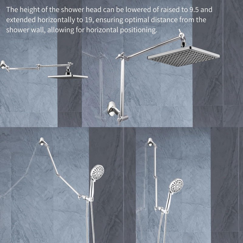 19 Inch Shower Head Extension Arm, Upgrade Flexible Height &